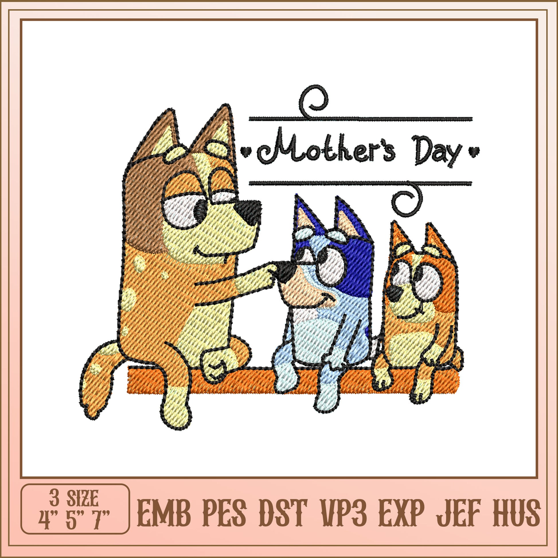Mothers Day Puppy Embroidery Design