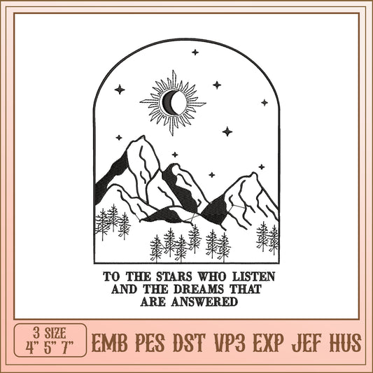 Mountain Sun Moon Embroidery Design