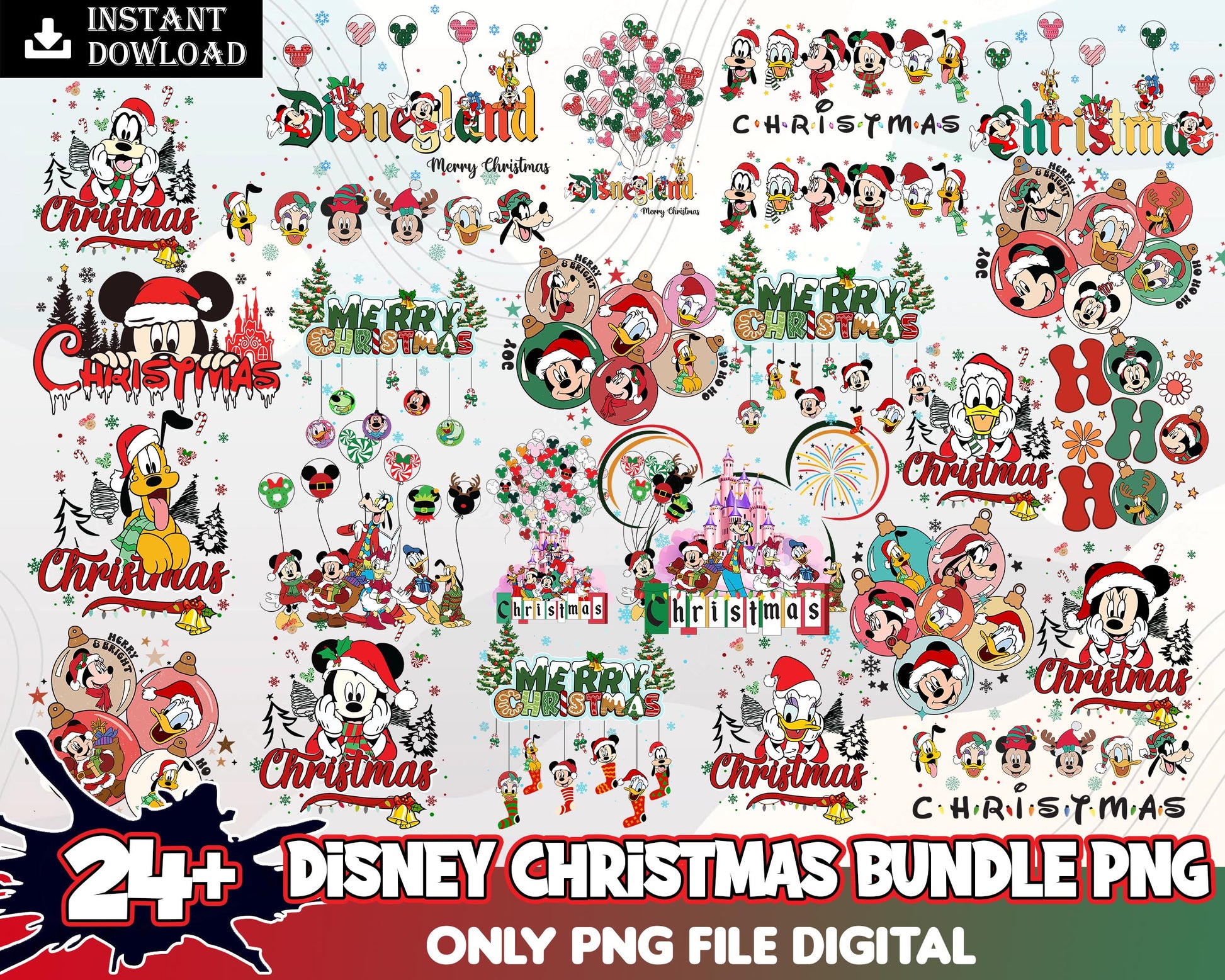 Disney mickey friends merry christmas bundle png, disney at christmas​ png