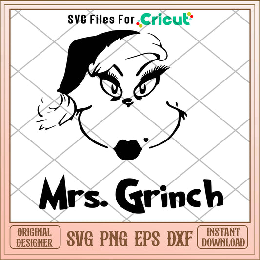 Mrs Grinch Christmas SVG, grinch face outline​ svg, grinchmas svg