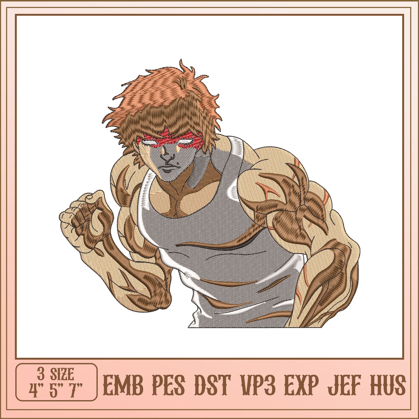 Muscular Anime Man Embroidery Design