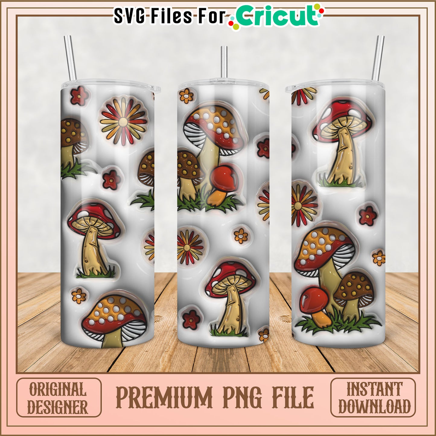 Mushroom Tumbler Design PNG File for Cricut Instant Download