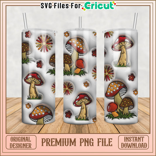 Mushroom Tumbler Design PNG File for Cricut Instant Download