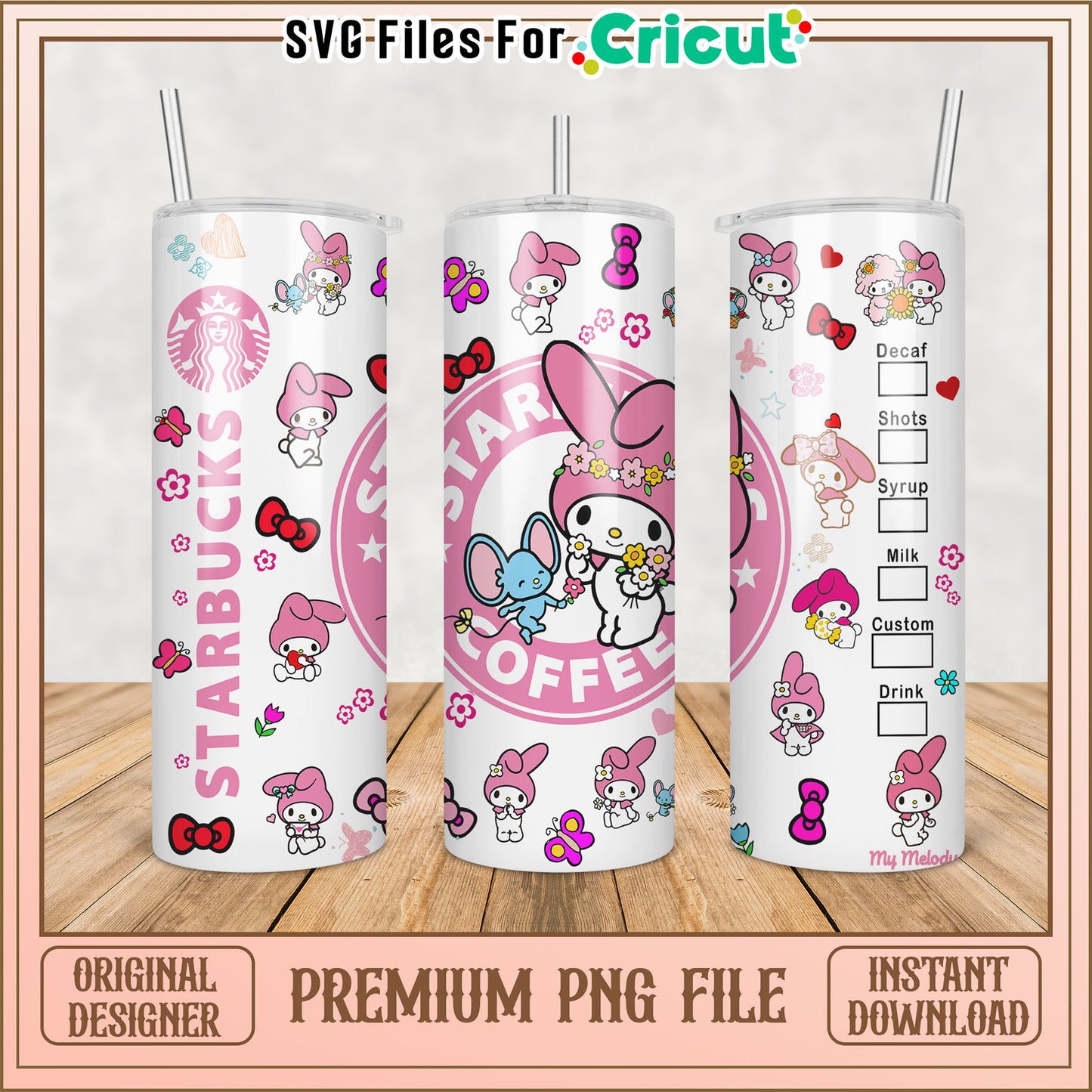 My Melody Starbucks PNG Sublimation Design
