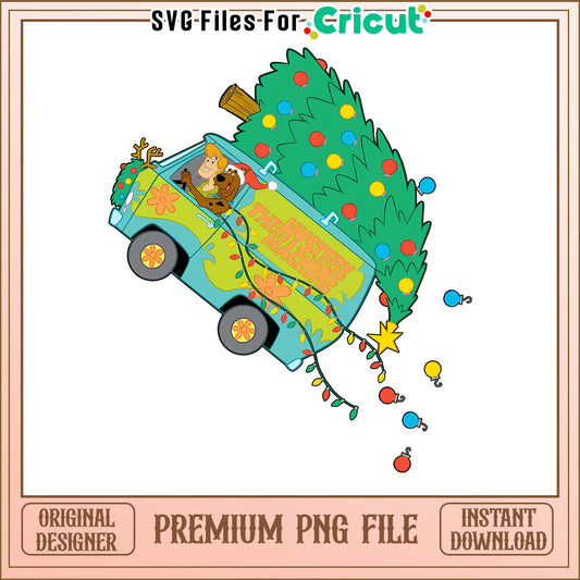 Mystery Machine PNG file with Christmas tree, perfect for crafts