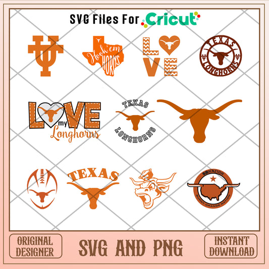 Logo texas longhorns bundle design svg, texas longhorns football svg