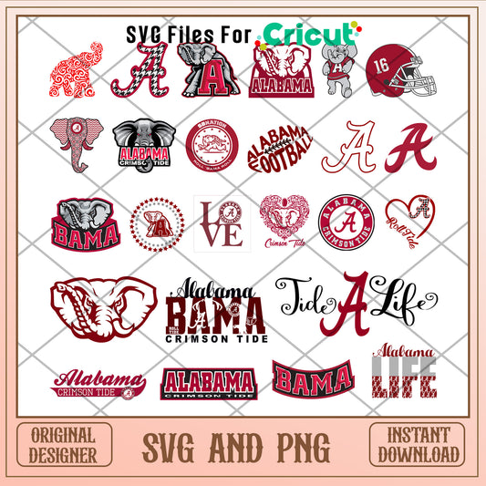 Alabama crimson tide logo bundle deign svg, alabama crimson tide​ svg