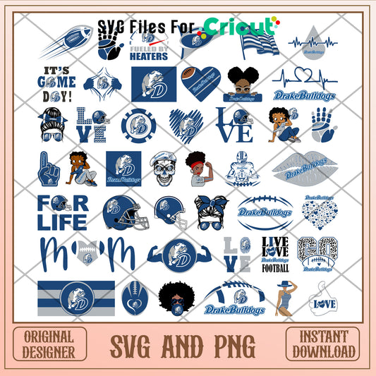 Drake bulldogs logo bundle svg, drake bulldogs football​ svg