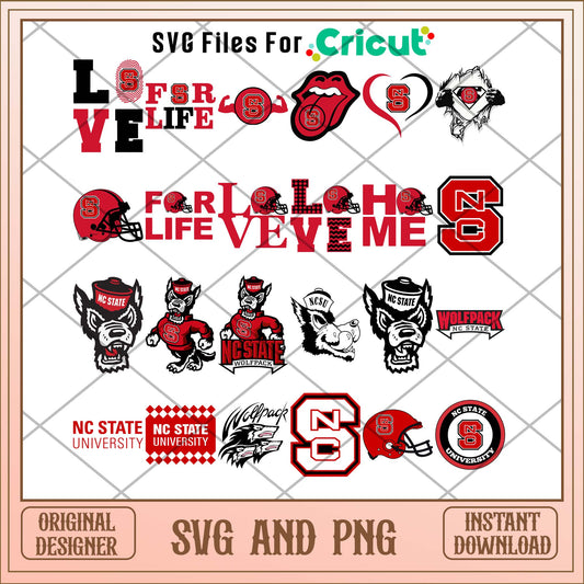 North Carolina state love svg, North Carolina state svg bundle, NCAA svg