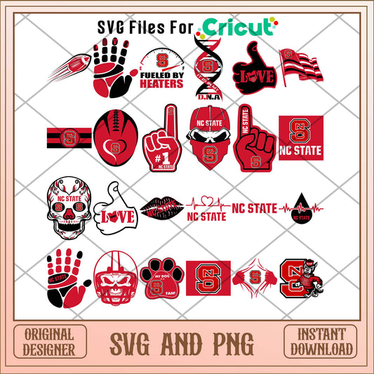 North Carolina state hand svg, North Carolina state svg bundle, NCAA svg 