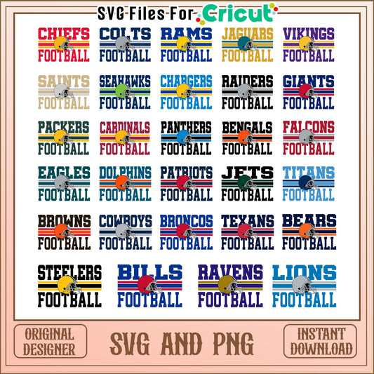 Logo Nfl name design bundle svg, nfl football logos svg