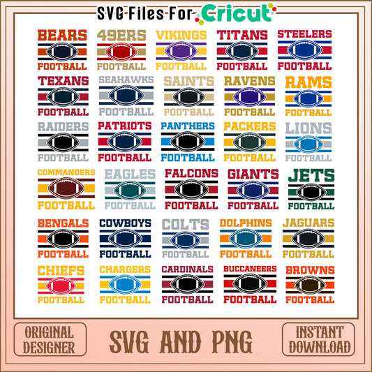 Bears football logo nfl design bundle svg, all nfl team logos svg