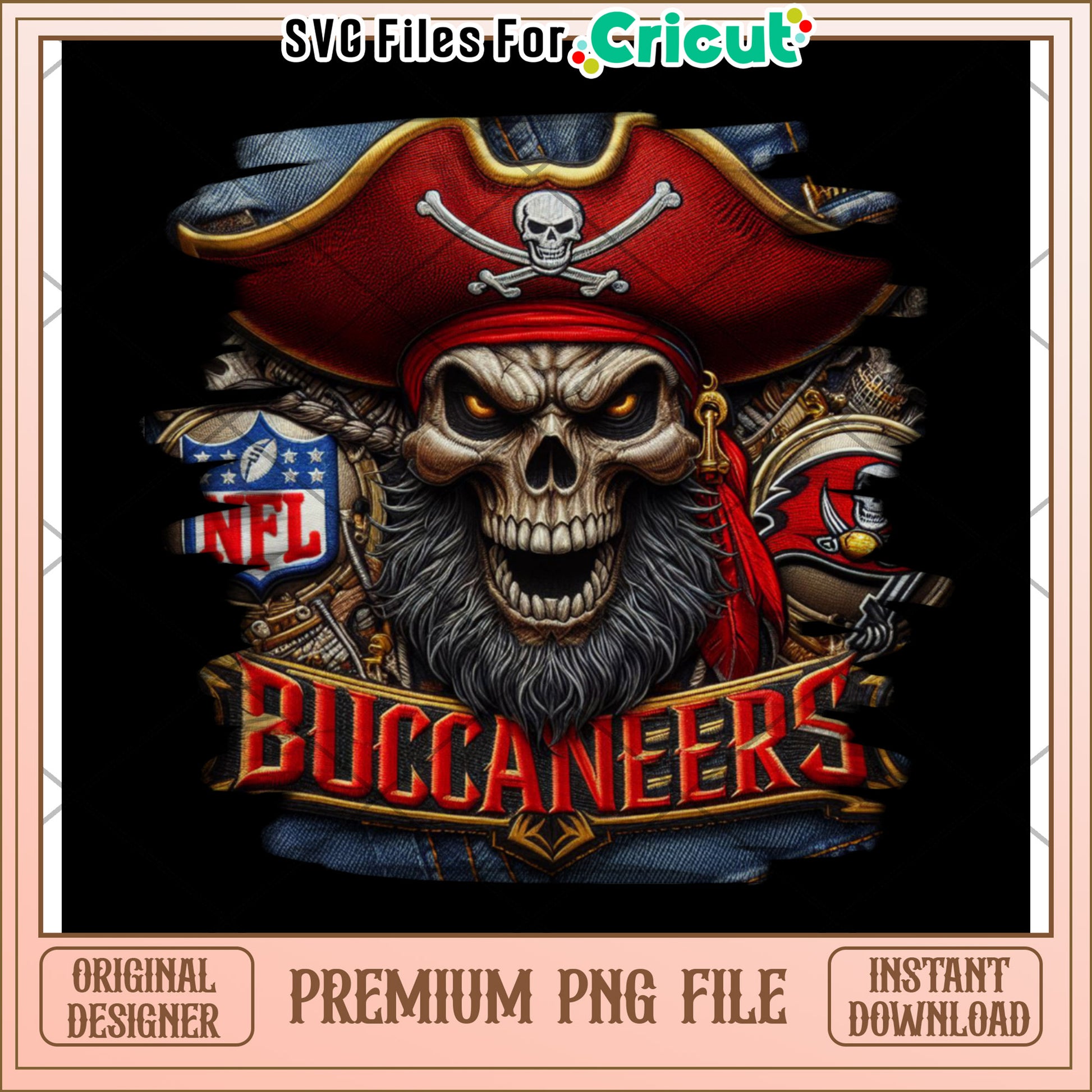 NFL Buccaneers Skull Design, Premium PNG File for Cricut Users