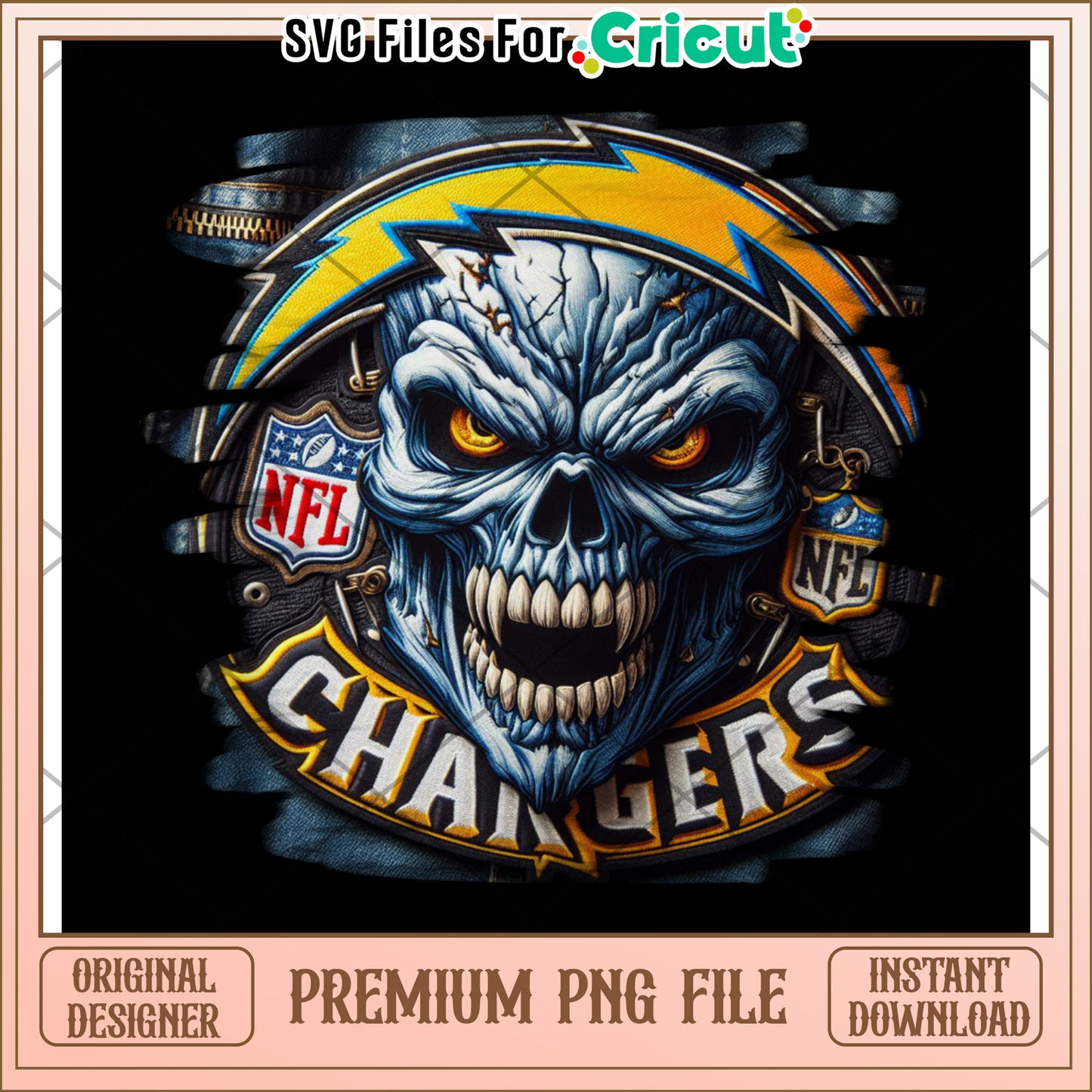 NFL Chargers Skull Design, premium PNG file for Cricut use