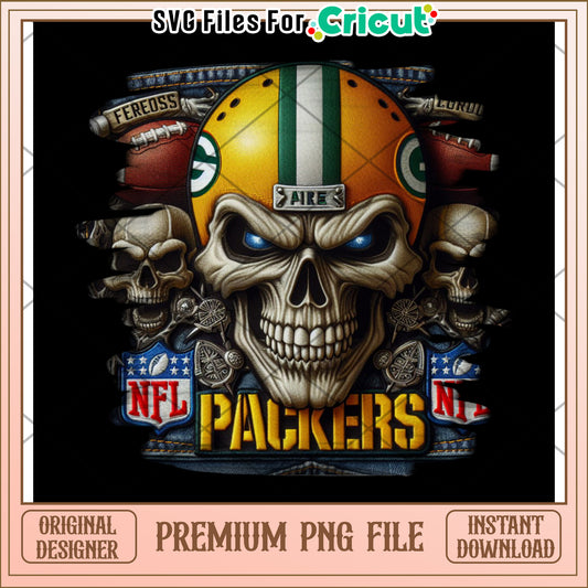 NFL Packers Skull Design PNG, ideal for craft projects and decor