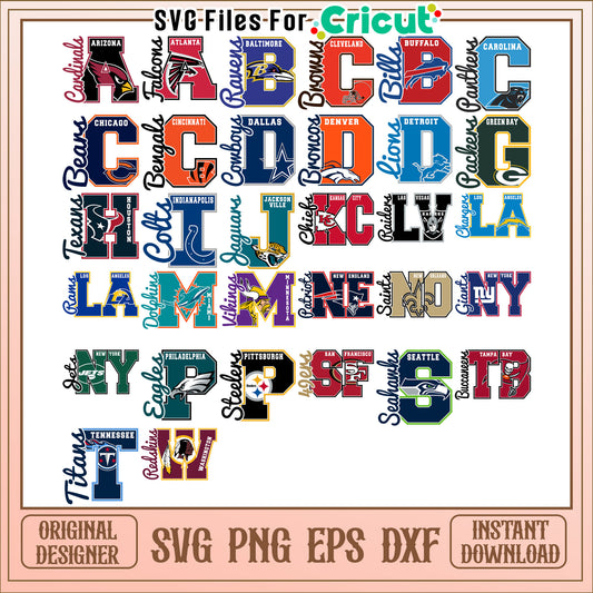 NFL Team Alphabet SVG Bundle