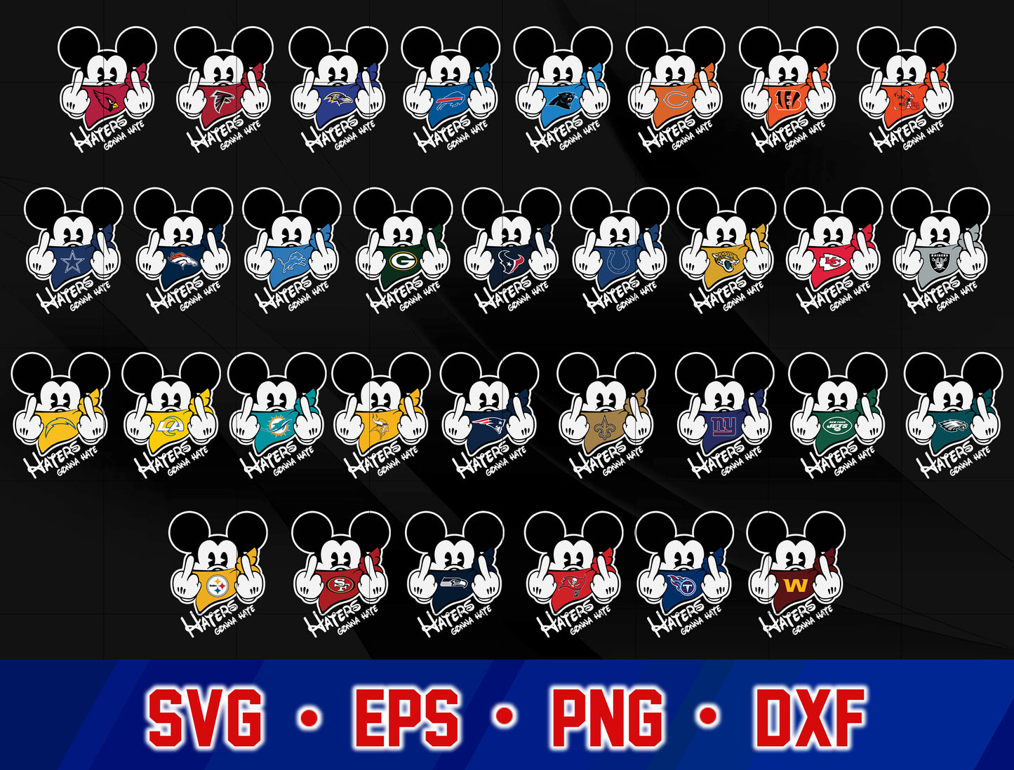 Mickey haters gonna hate nfl design bundle svg, nfl team logo​ svg