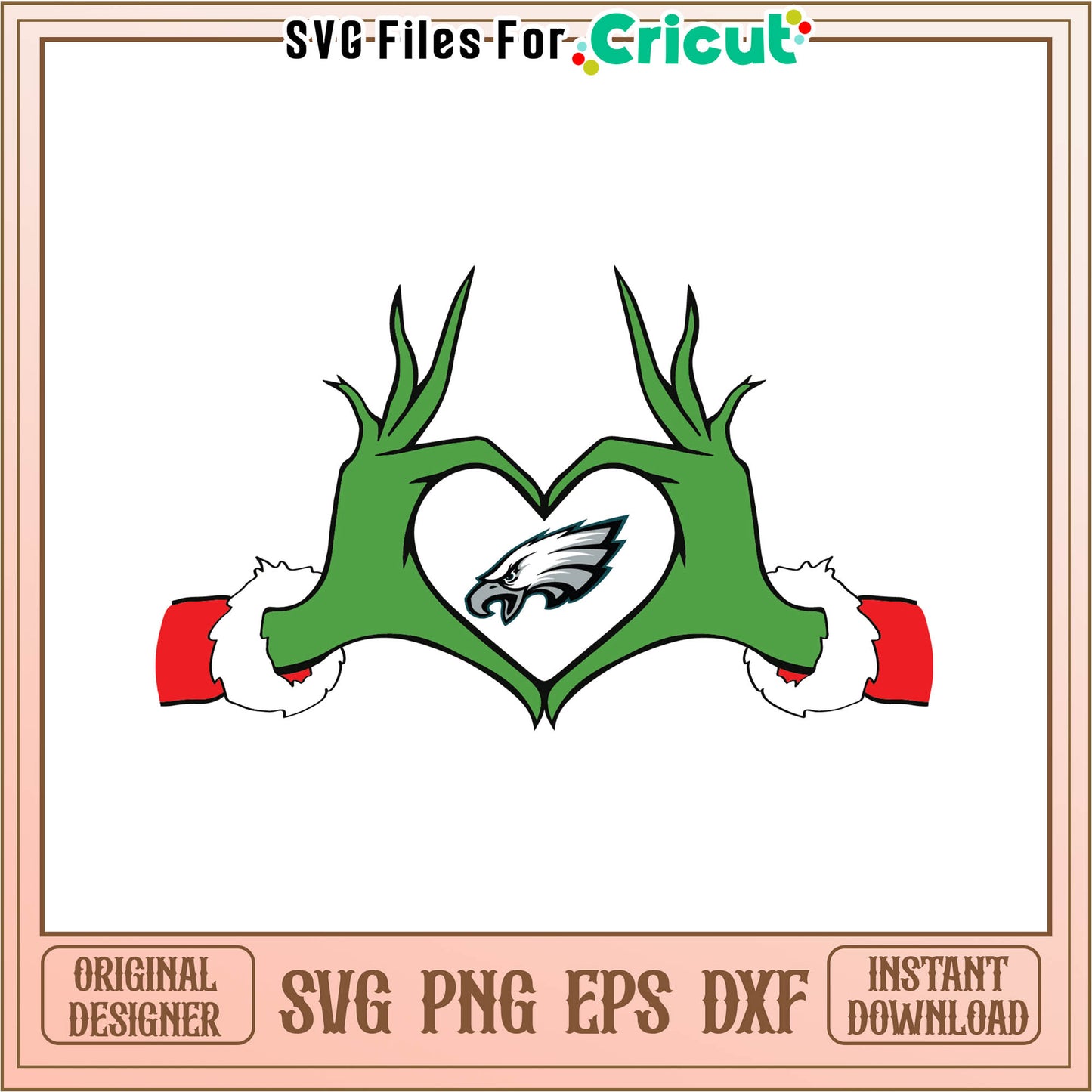 NFL philadelphia eagles grinch heart hand svg, grinch pics funny​ svg