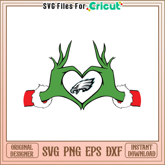 NFL philadelphia eagles grinch heart hand svg, grinch pics funny​ svg