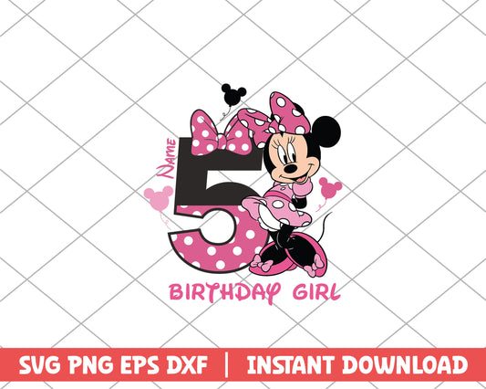 Name birthday girl five disney svg