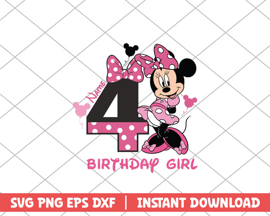 Name birthday girl four disney svg