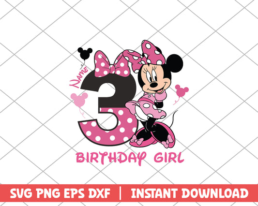 Name birthday girl three disney svg