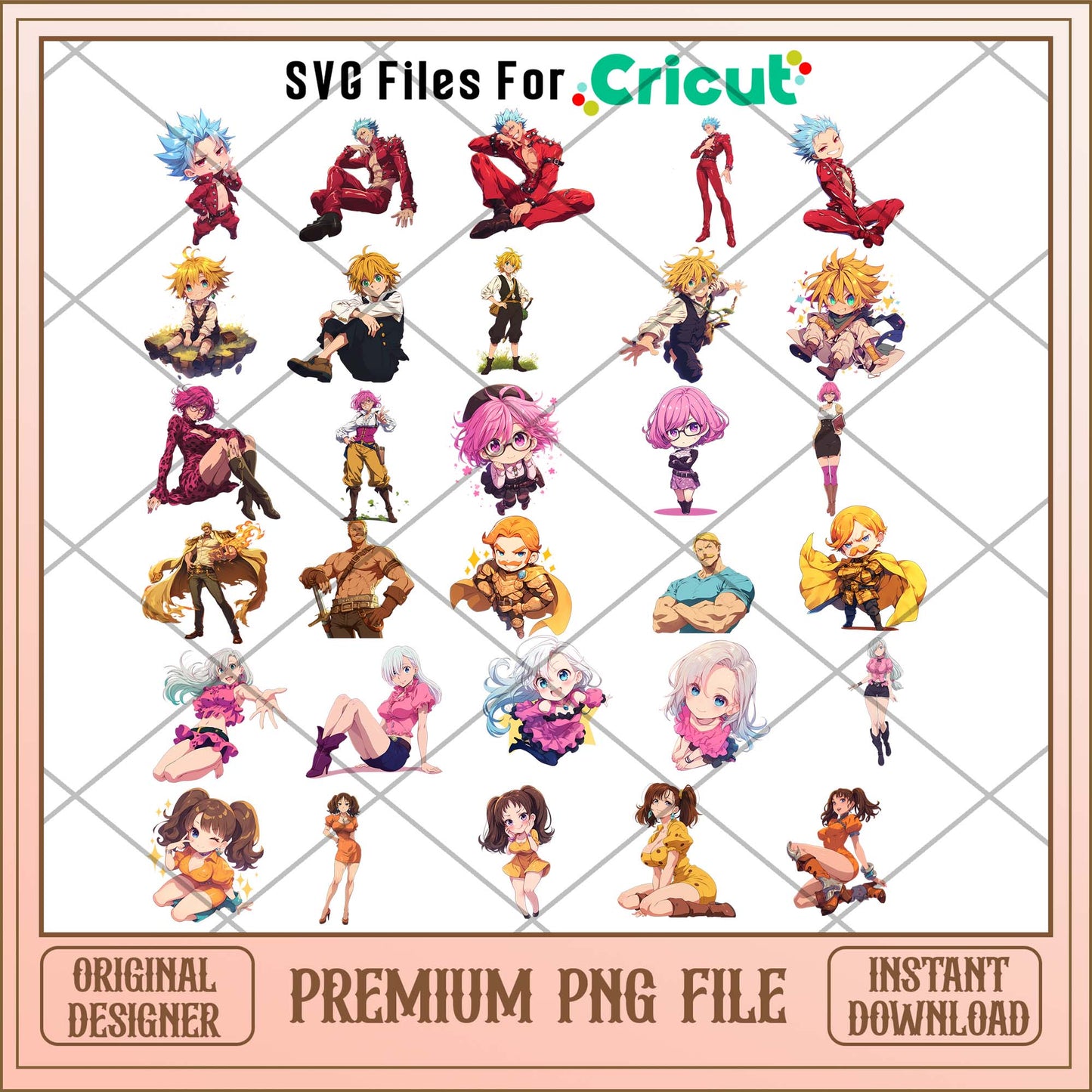 Nanatsu no Taizai png bundle, Anime cute Chibi bundle