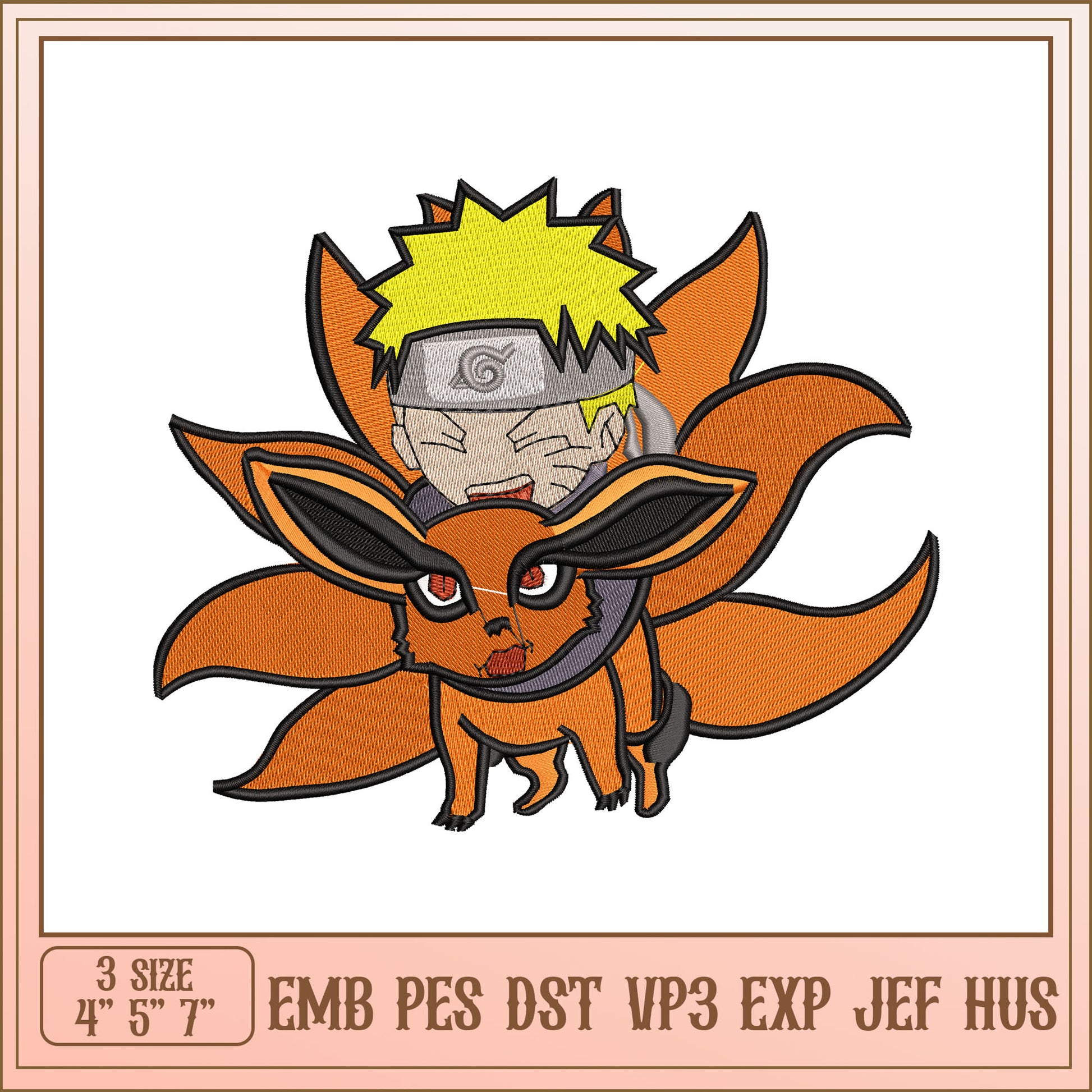 Naruto Kurama Embroidery Design 3 Sizes