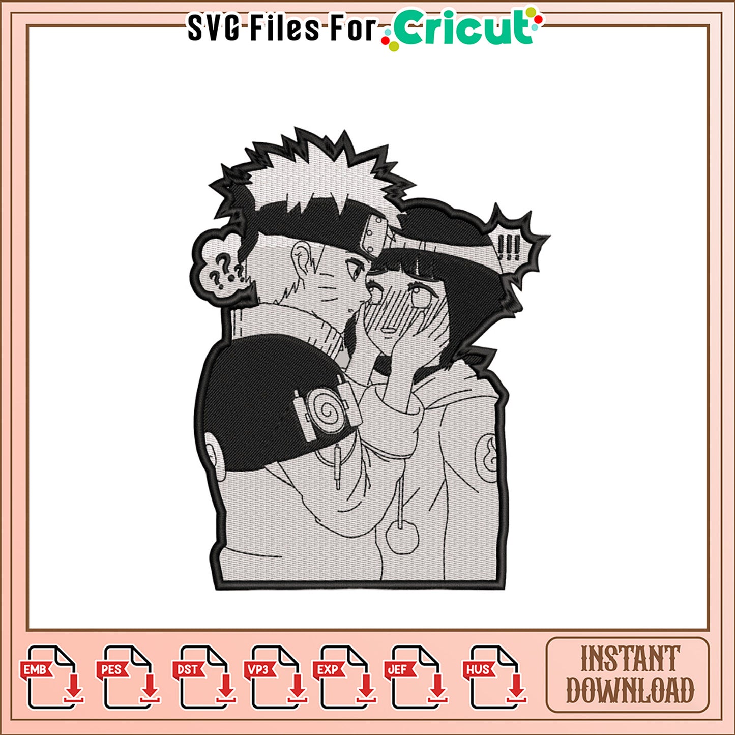 Naruto & Hinata Kiss Embroidery Design
