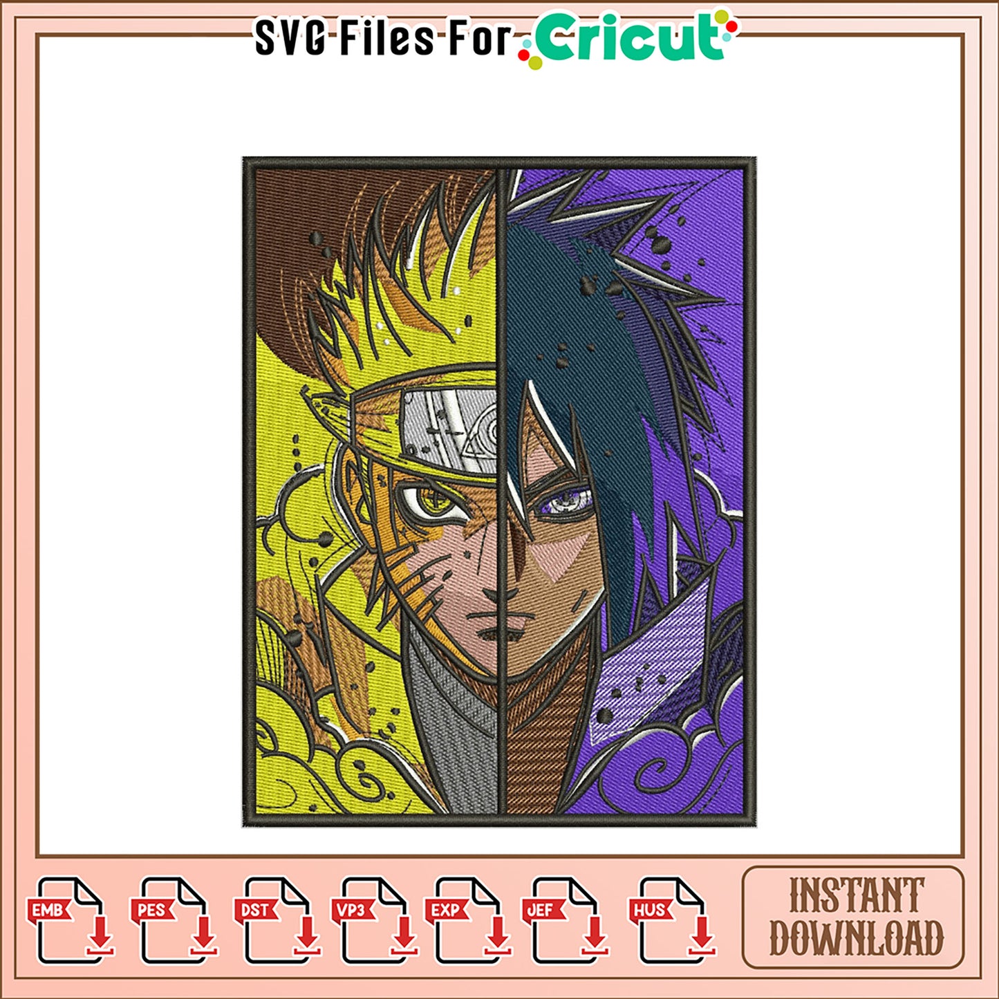 Naruto & Sasuke Embroidery Design Instant Download