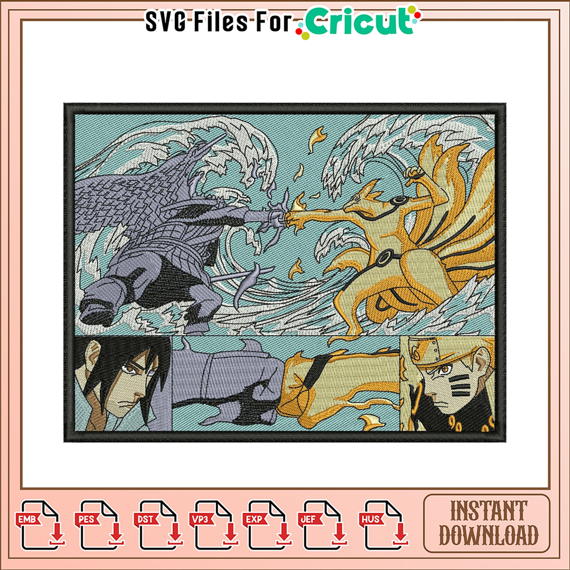 Naruto vs Kurama Embroidery Design Instant Download