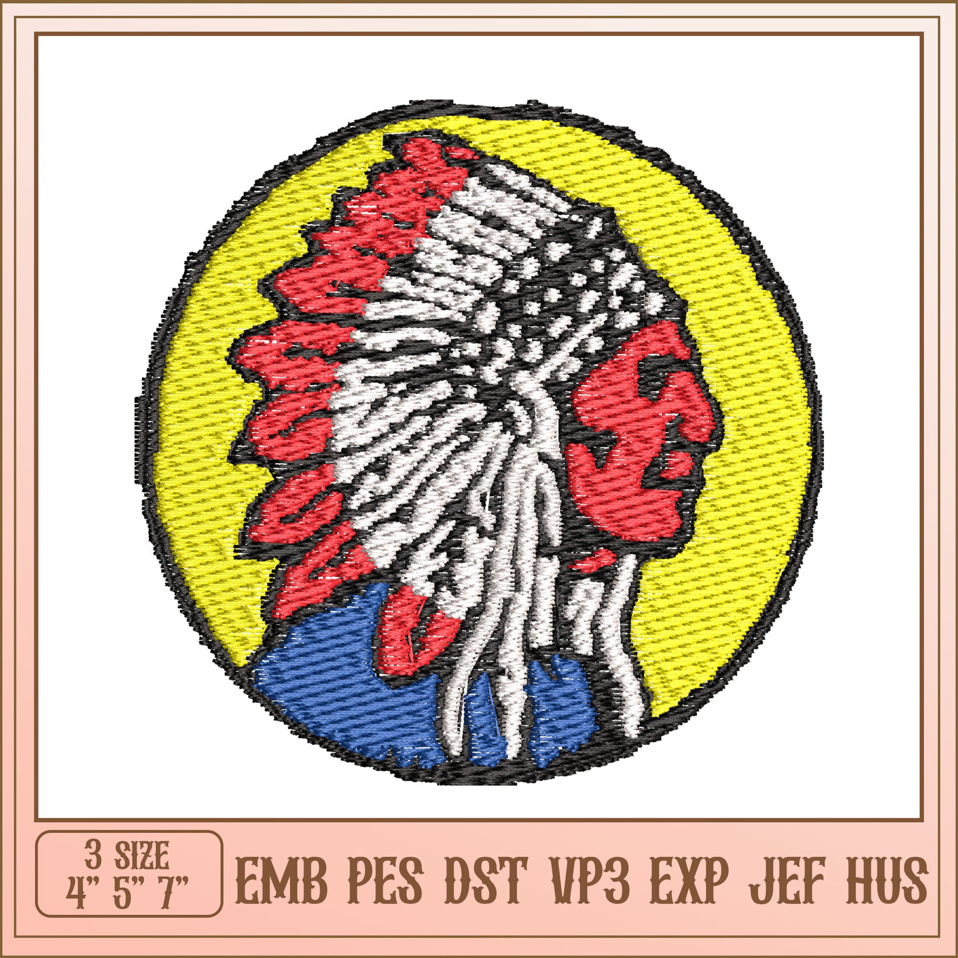 Native American Head Embroidery Design
