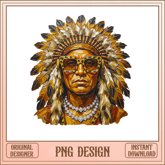 Native American Chief With Leopard Glasses PNG, Tribal PNG, Boho PNG