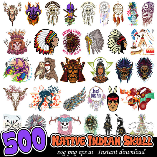 Native Indian skull bundle, Native American people svg bundle