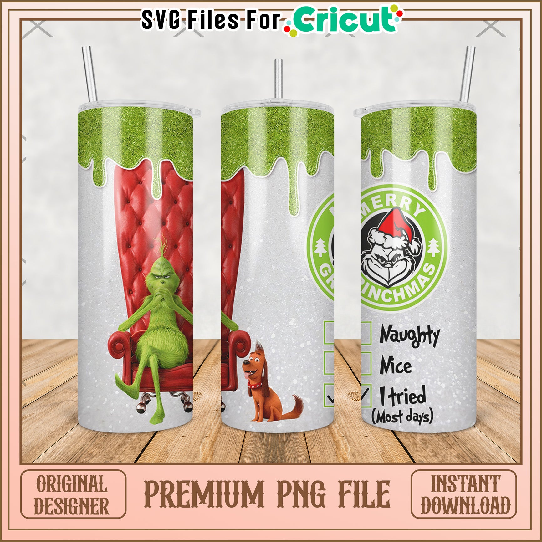 Naughty mice i tired tumbler png, baby grinch​ png, grinch christmas tree png