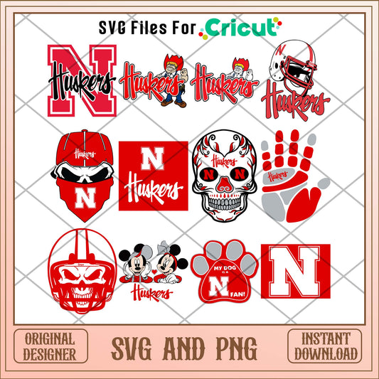 Nebraska Cornhuskers skull svg, Nebraska Cornhuskers svg bundle, NCAA svg