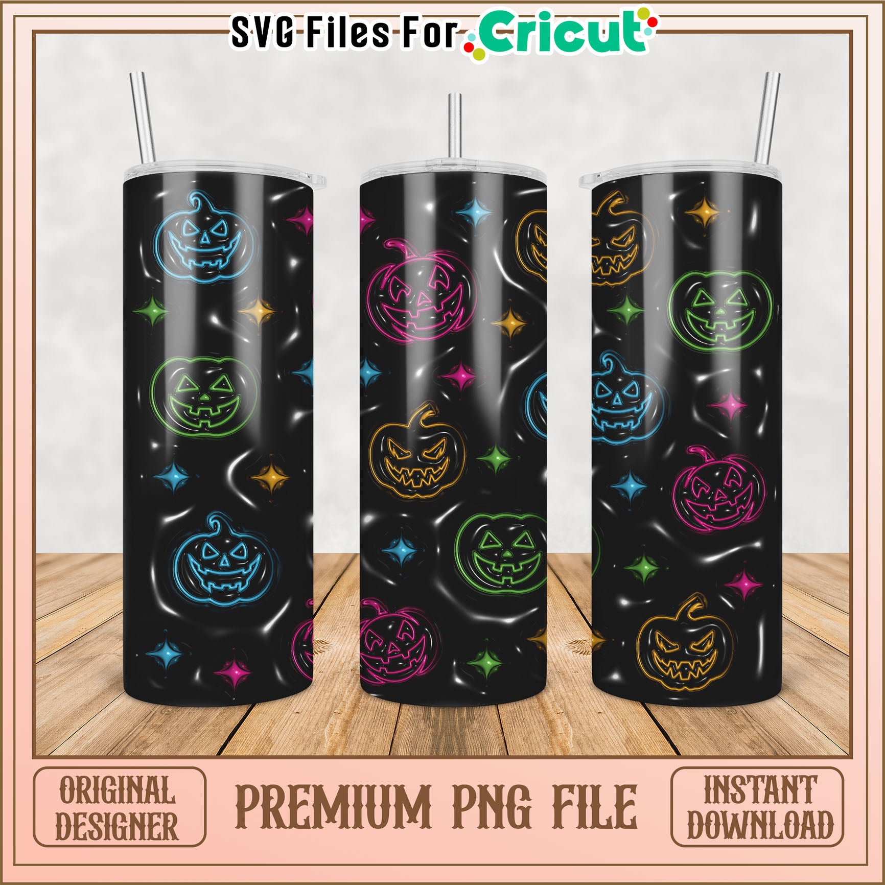 Neon Pumpkin Tumbler PNG Design