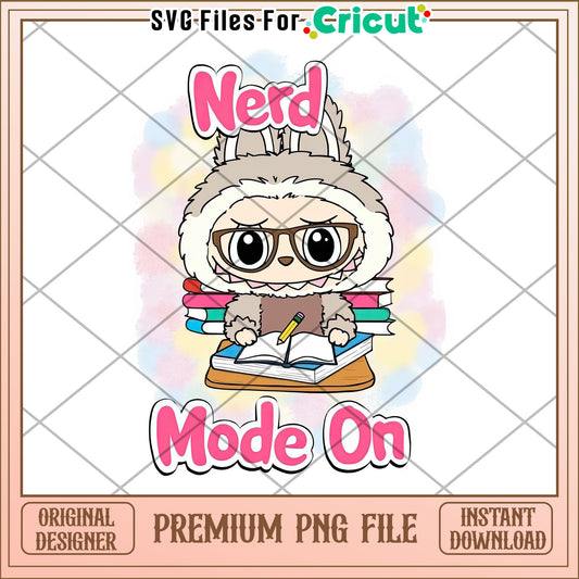 Nerd mode cute design png, labubu quotes png, funny labubu png