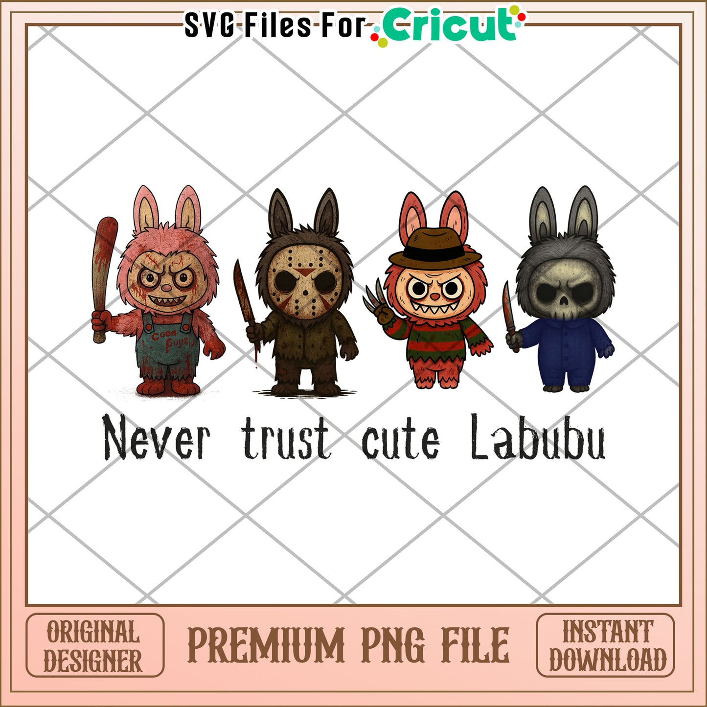 Never trust cute labubu png, halloween​ horror night png, scary characters png