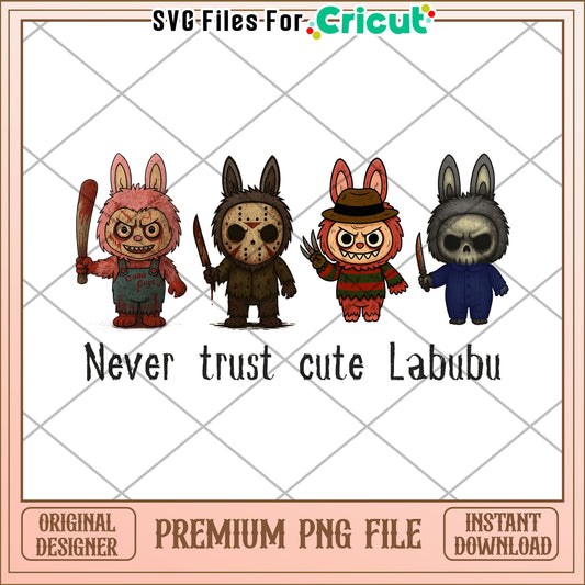 Never trust cute labubu png, halloween​ horror night png, scary characters png