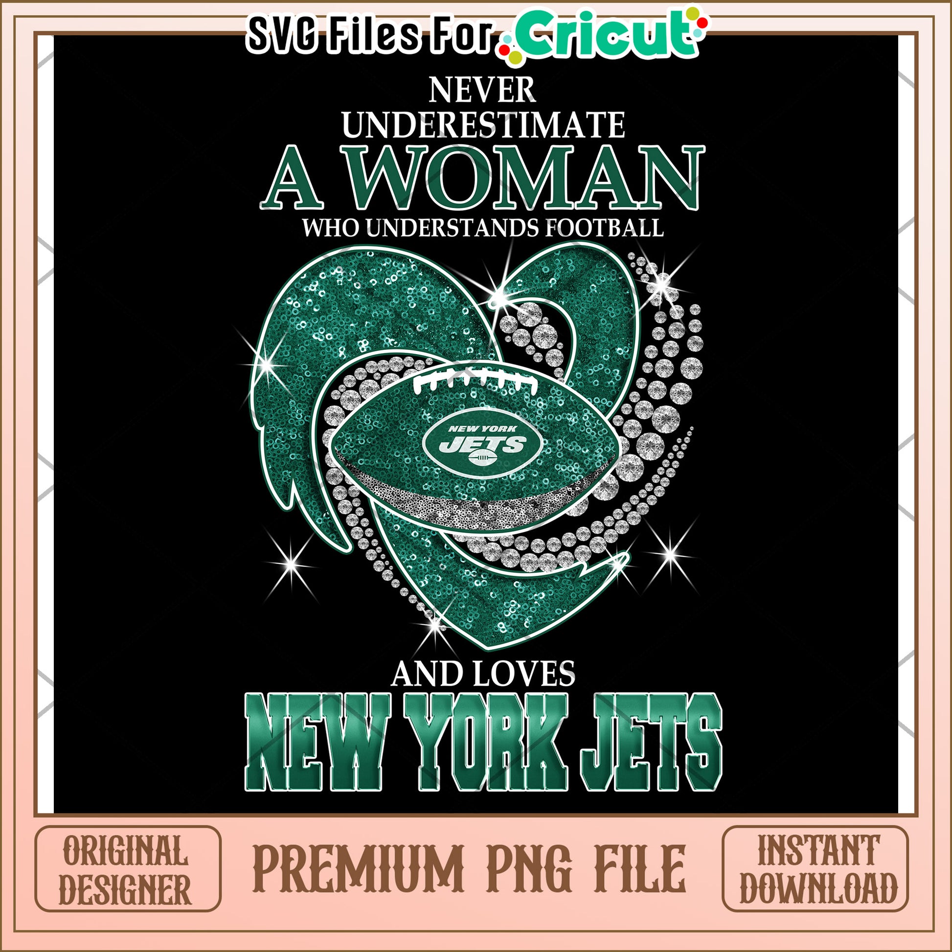 Never underestimate a woman who loves football, New York Jets PNG design