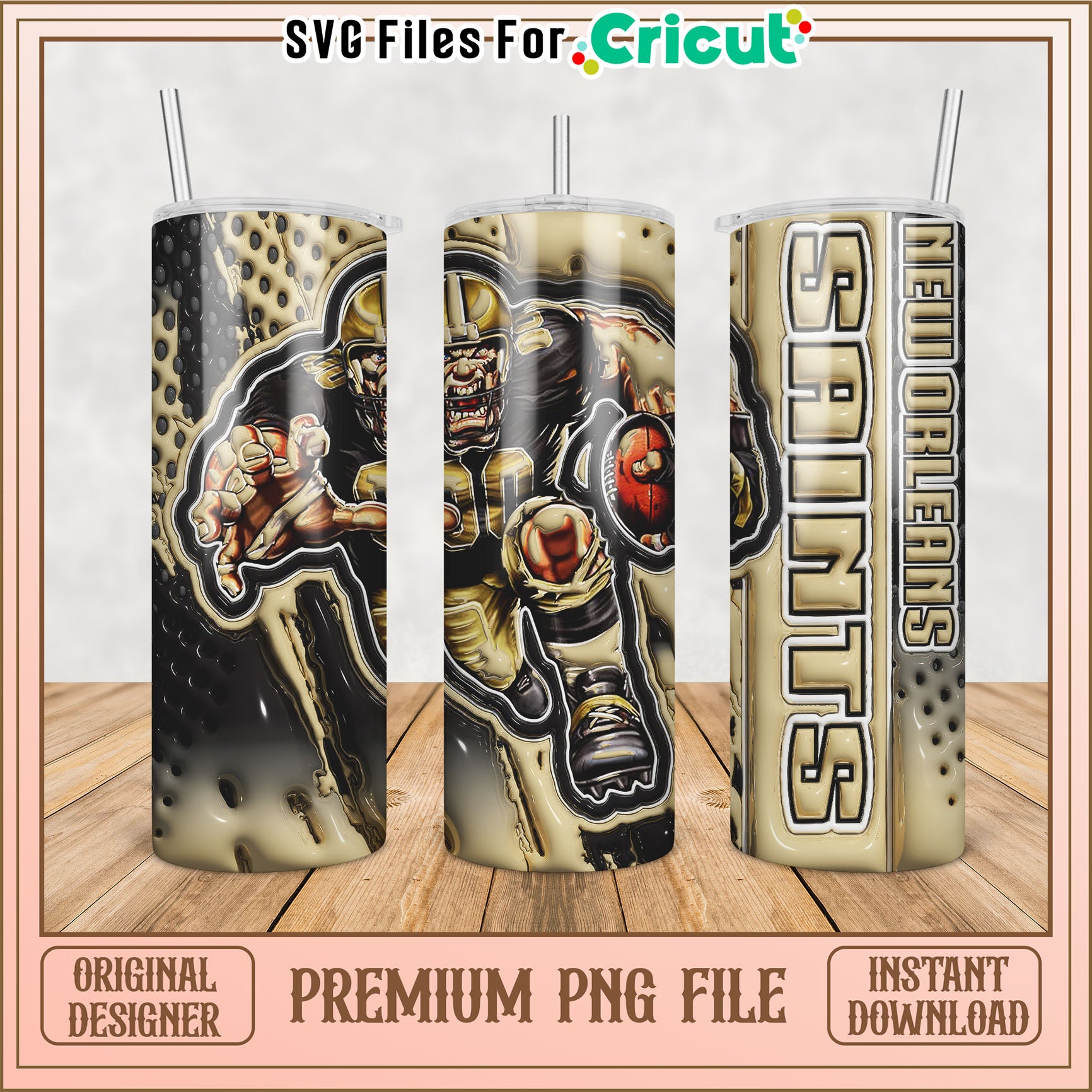 New Orleans Saints Tumbler PNG Design for Cricut Projects