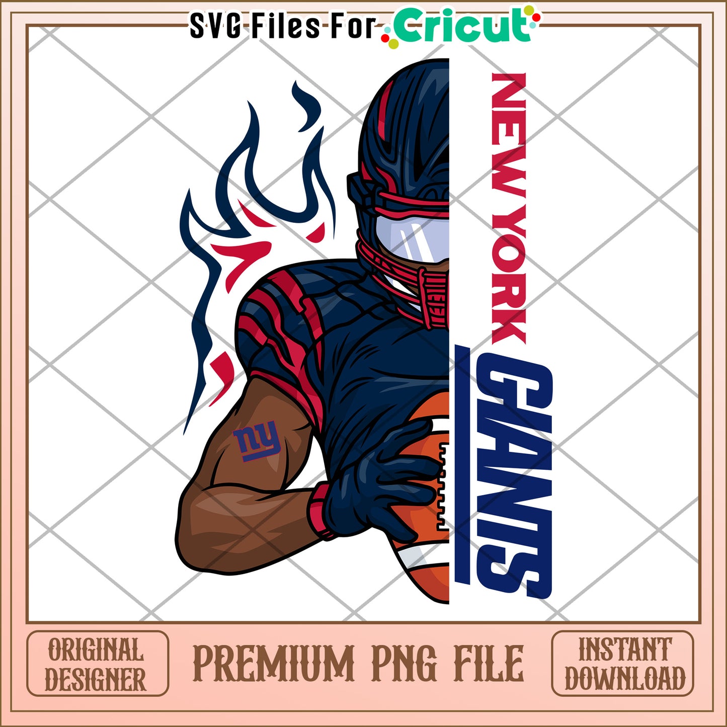 New York Giants Football Player PNG Design, Instant Download File