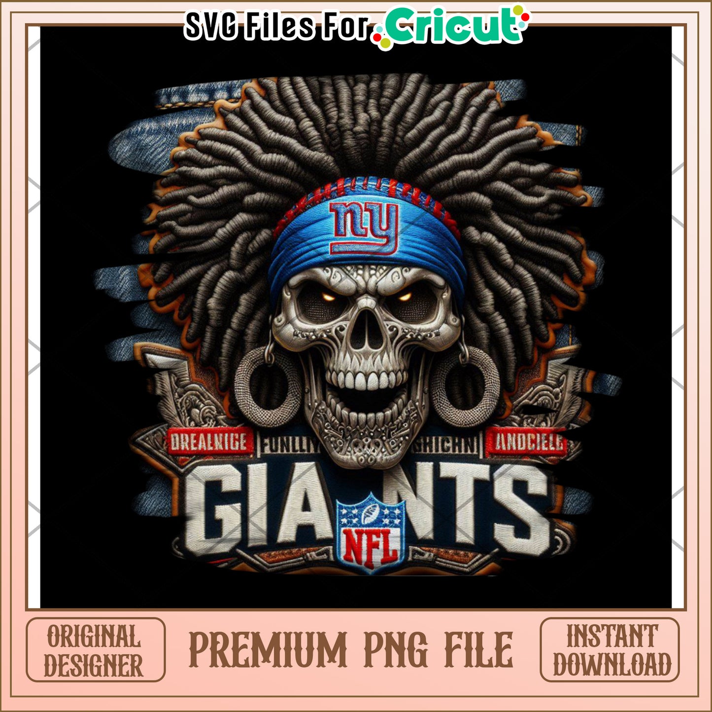 New York Giants skull design PNG file for Cricut, instant download available