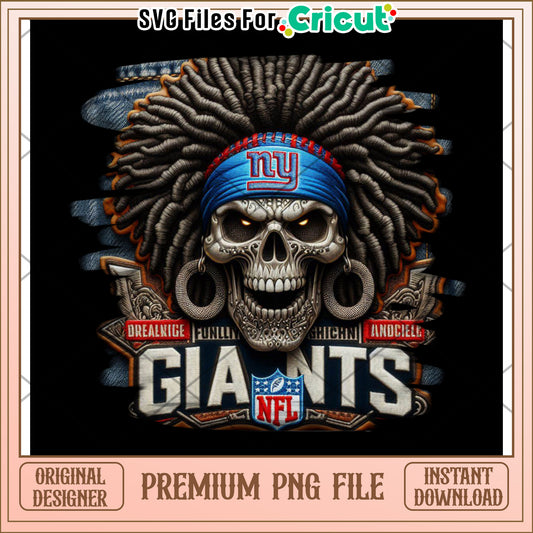 New York Giants skull design PNG file for Cricut, instant download available