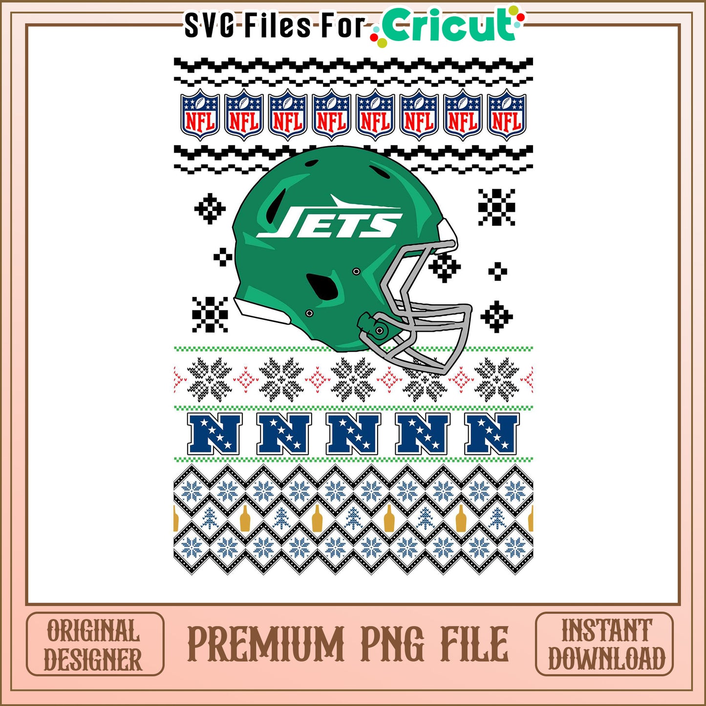 New York Jets Helmet Christmas PNG File, Instant Download Design