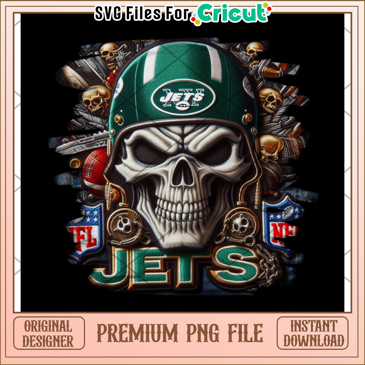 New York Jets Skull Design PNG, Perfect for Cricut Projects