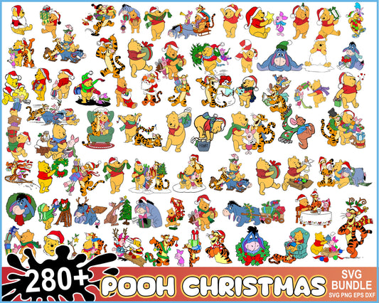 Pooh bear and friends christmas bundle png, pooh bear christmas​ png