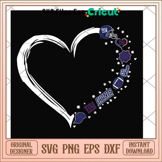New York Giants heart shape svg, New York Giants svg, new nfl svg