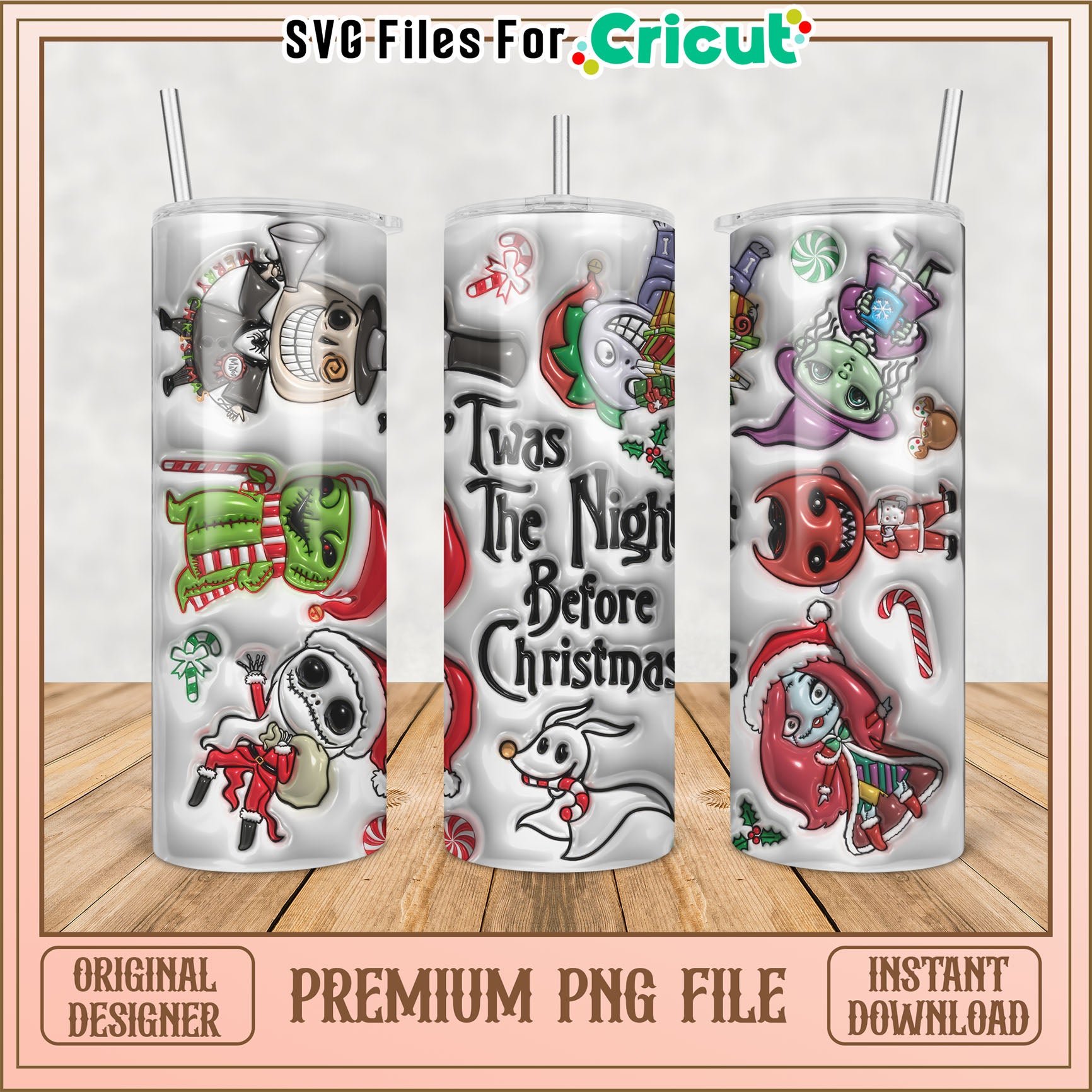 Nightmare Before Christmas Tumbler PNG Design